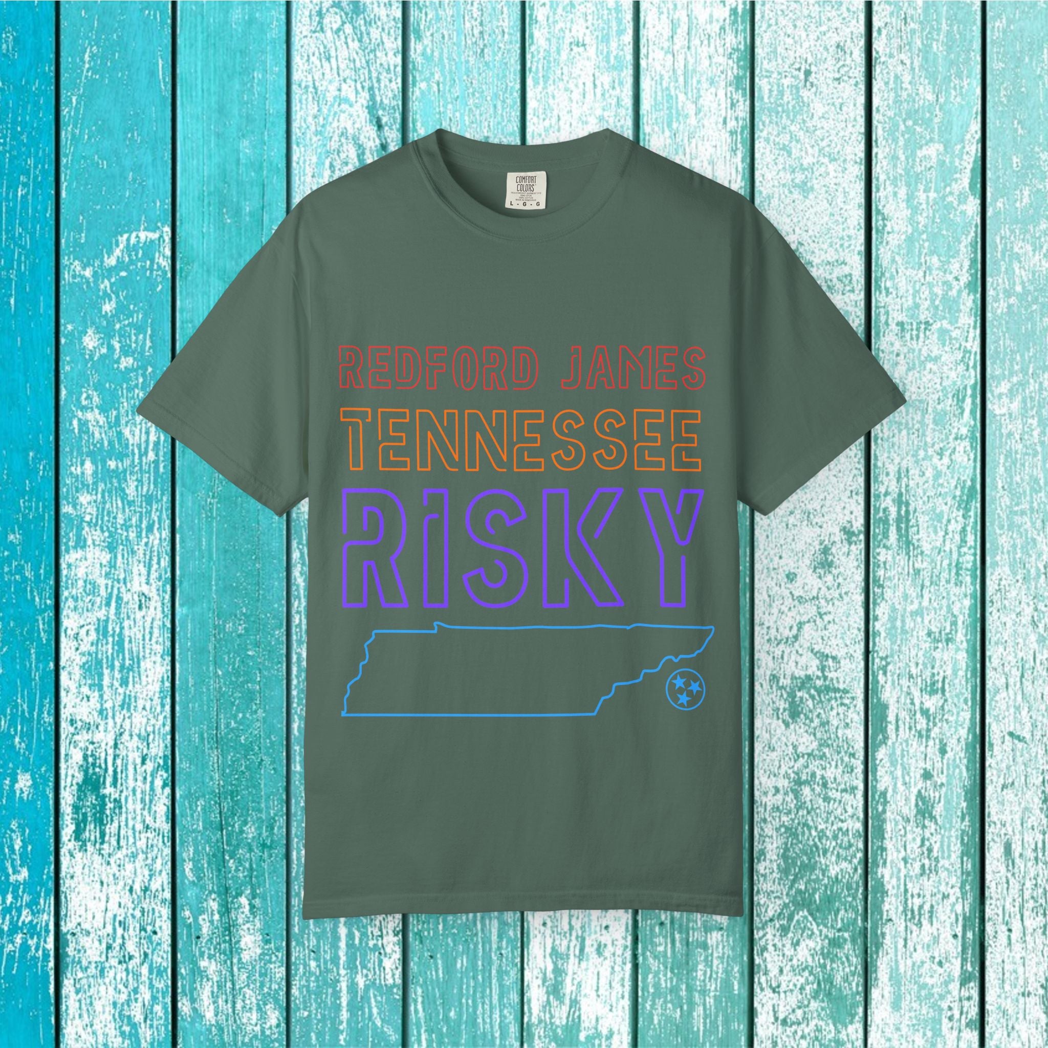 Redford James Tennessee Risky State Outline T-Shirt by Comfort Colors