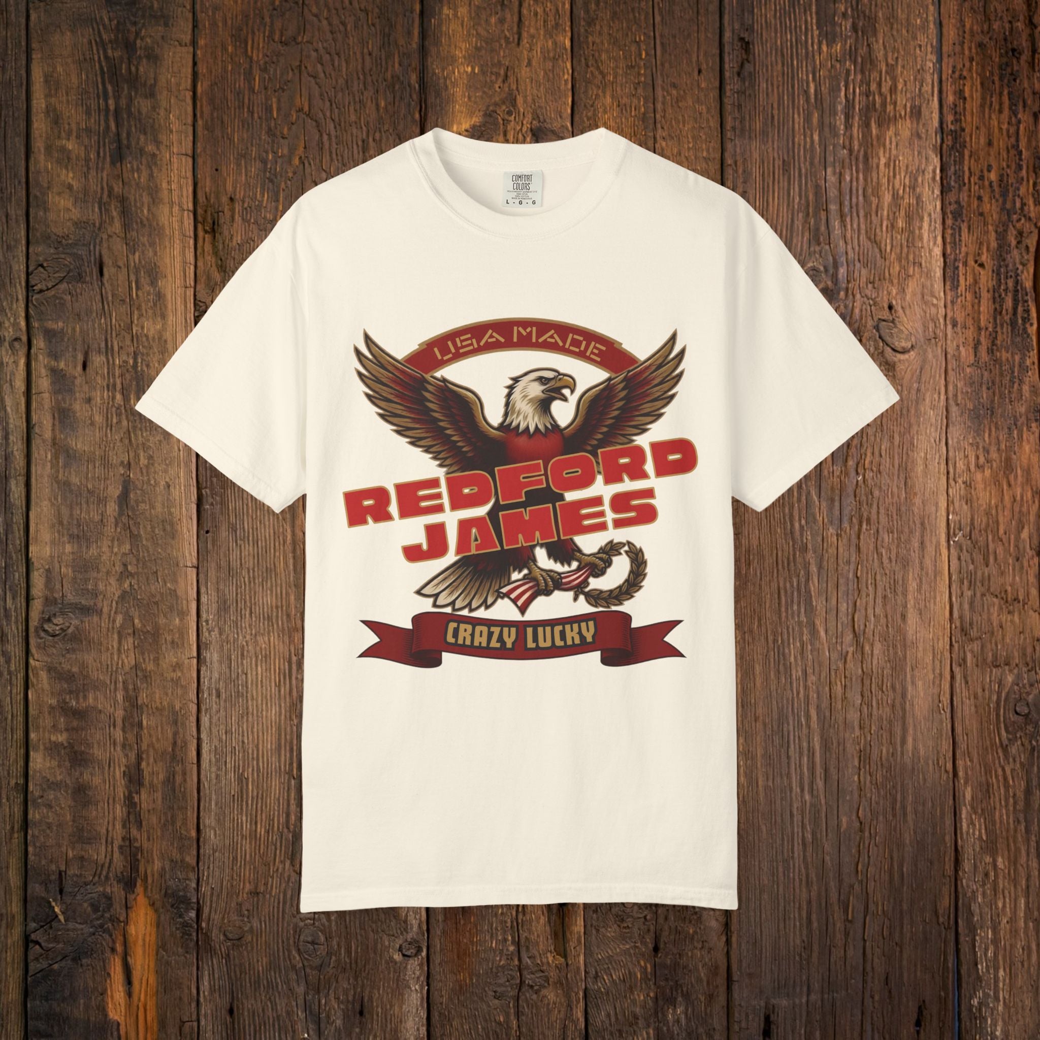 Redford James Crazy Lucky War Eagle T-shirt by Comfort Colors