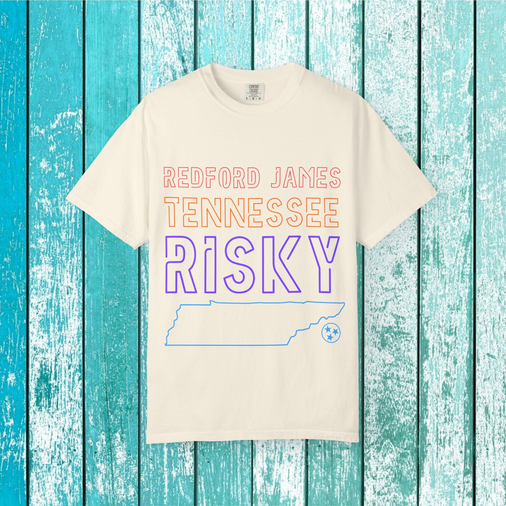Redford James Tennessee Risky State Outline T-Shirt by Comfort Colors