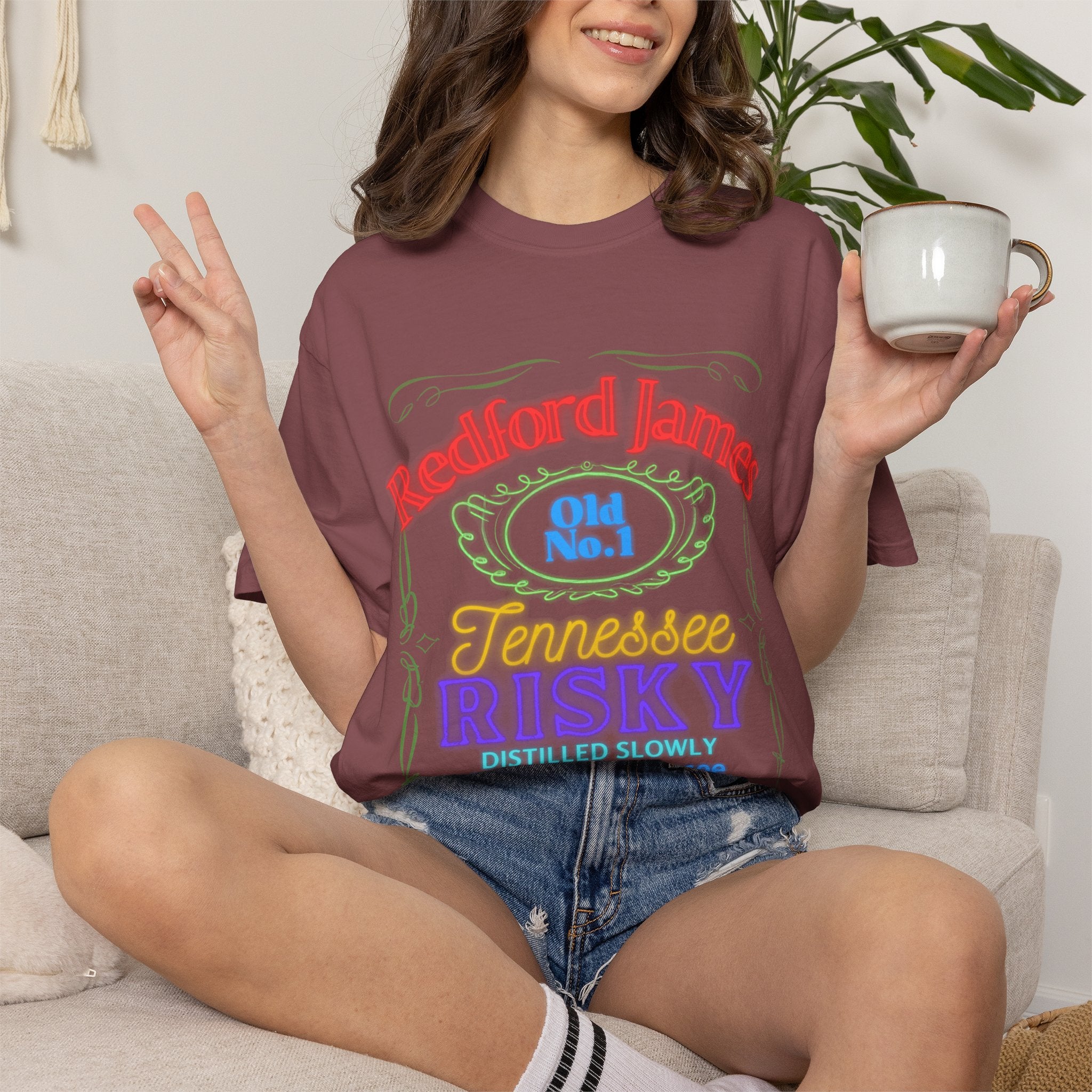 Redford James Tennessee Risky Neon Bar Sign T-shirt by Comfort Colors