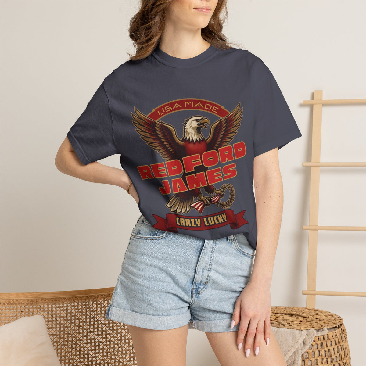 Redford James Crazy Lucky War Eagle T-shirt by Comfort Colors
