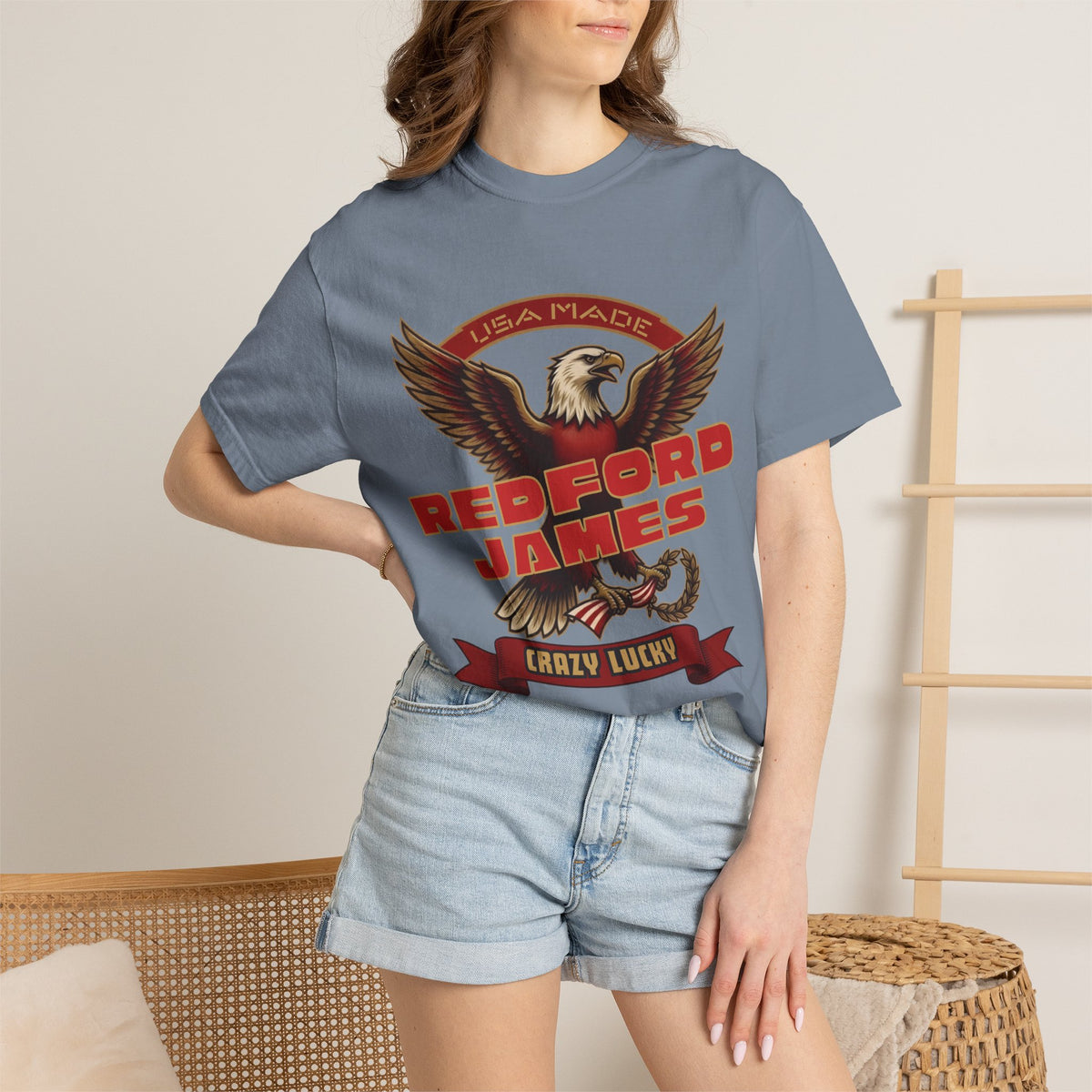 Redford James Crazy Lucky War Eagle T-shirt by Comfort Colors