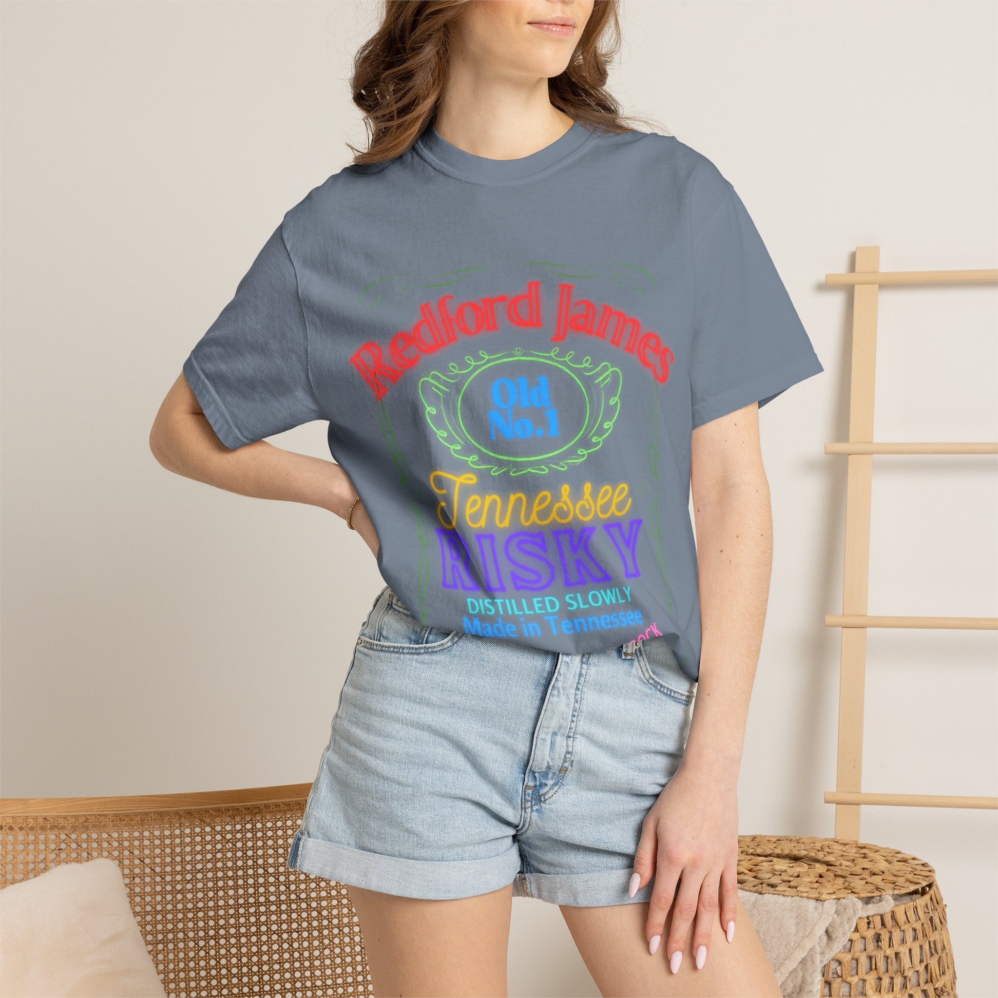 Redford James Tennessee Risky Neon Bar Sign T-shirt by Comfort Colors