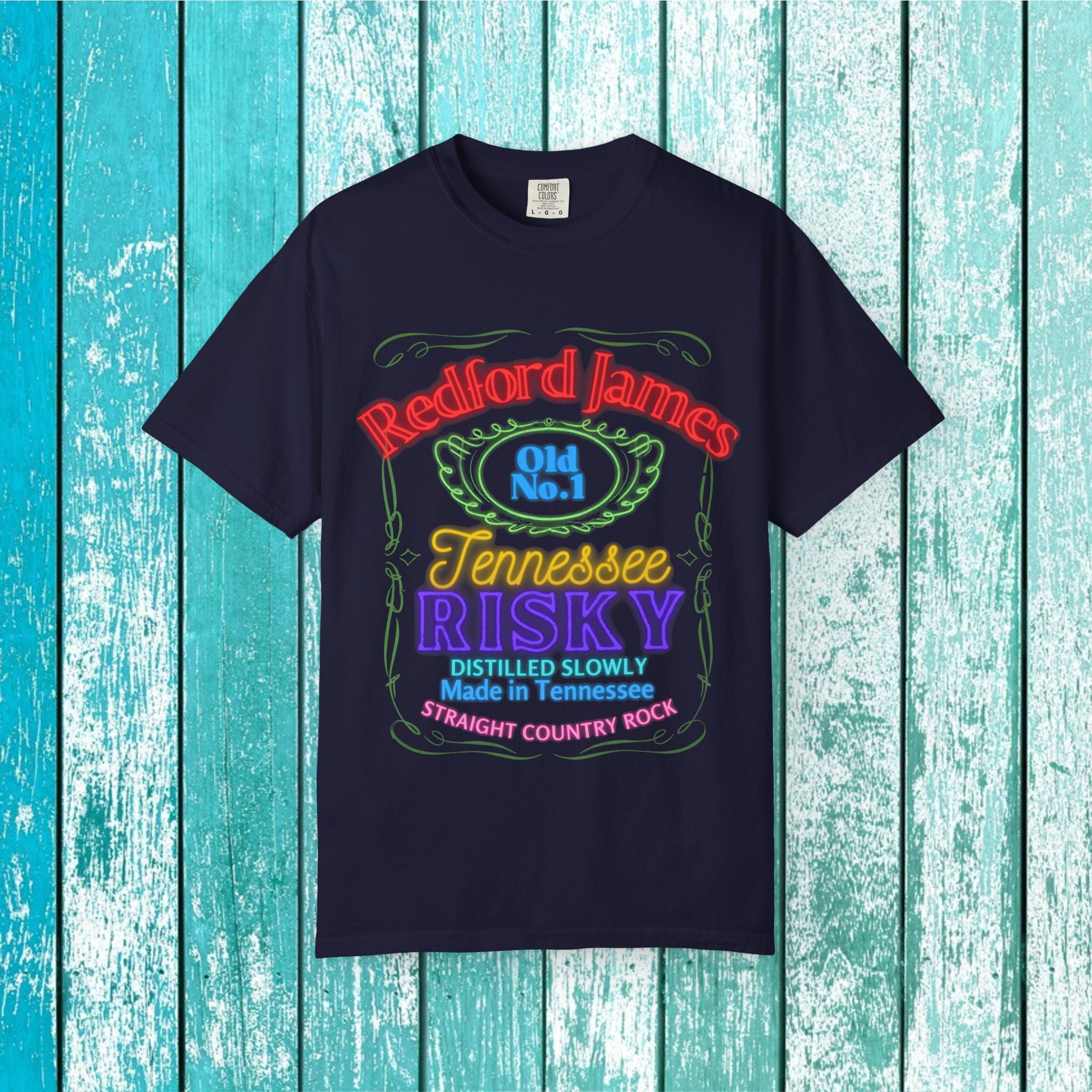 Redford James Tennessee Risky Neon Bar Sign T-shirt by Comfort Colors