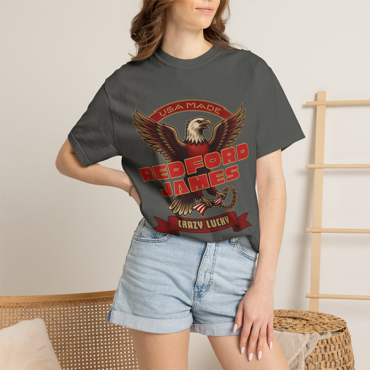 Redford James Crazy Lucky War Eagle T-shirt by Comfort Colors