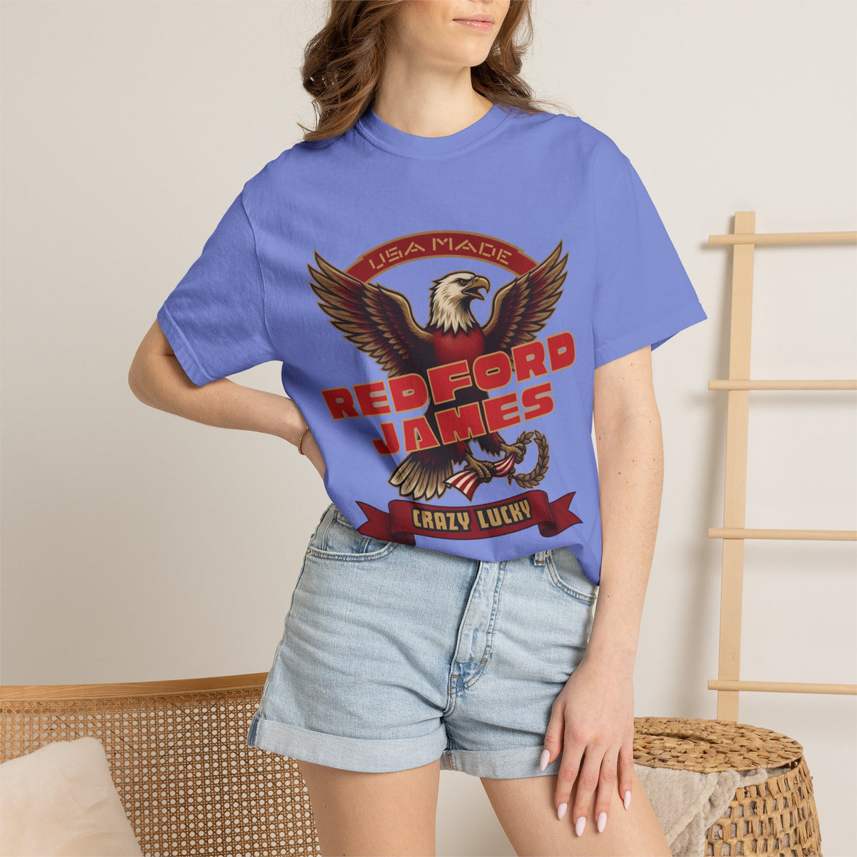 Redford James Crazy Lucky War Eagle T-shirt by Comfort Colors