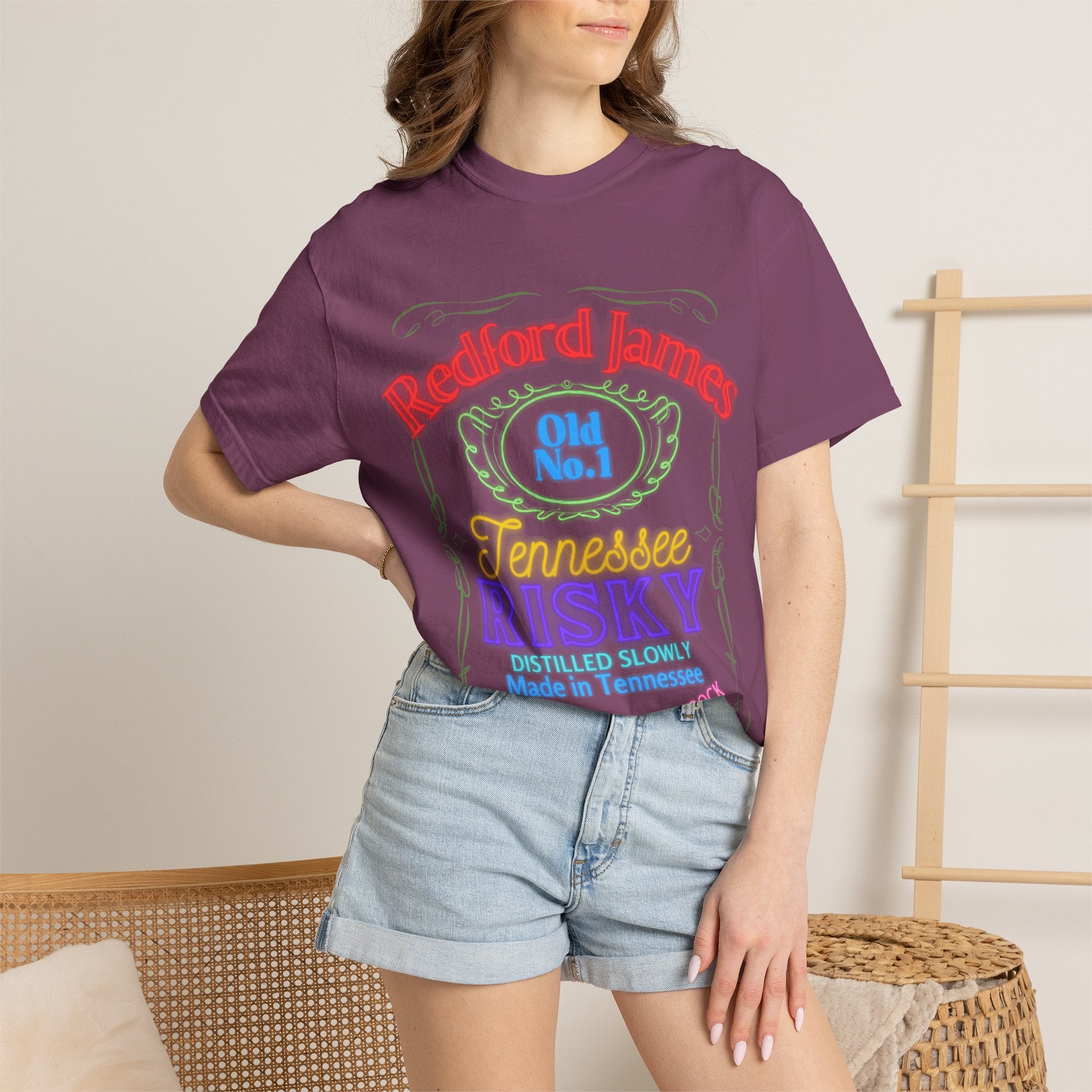 Redford James Tennessee Risky Neon Bar Sign T-shirt by Comfort Colors