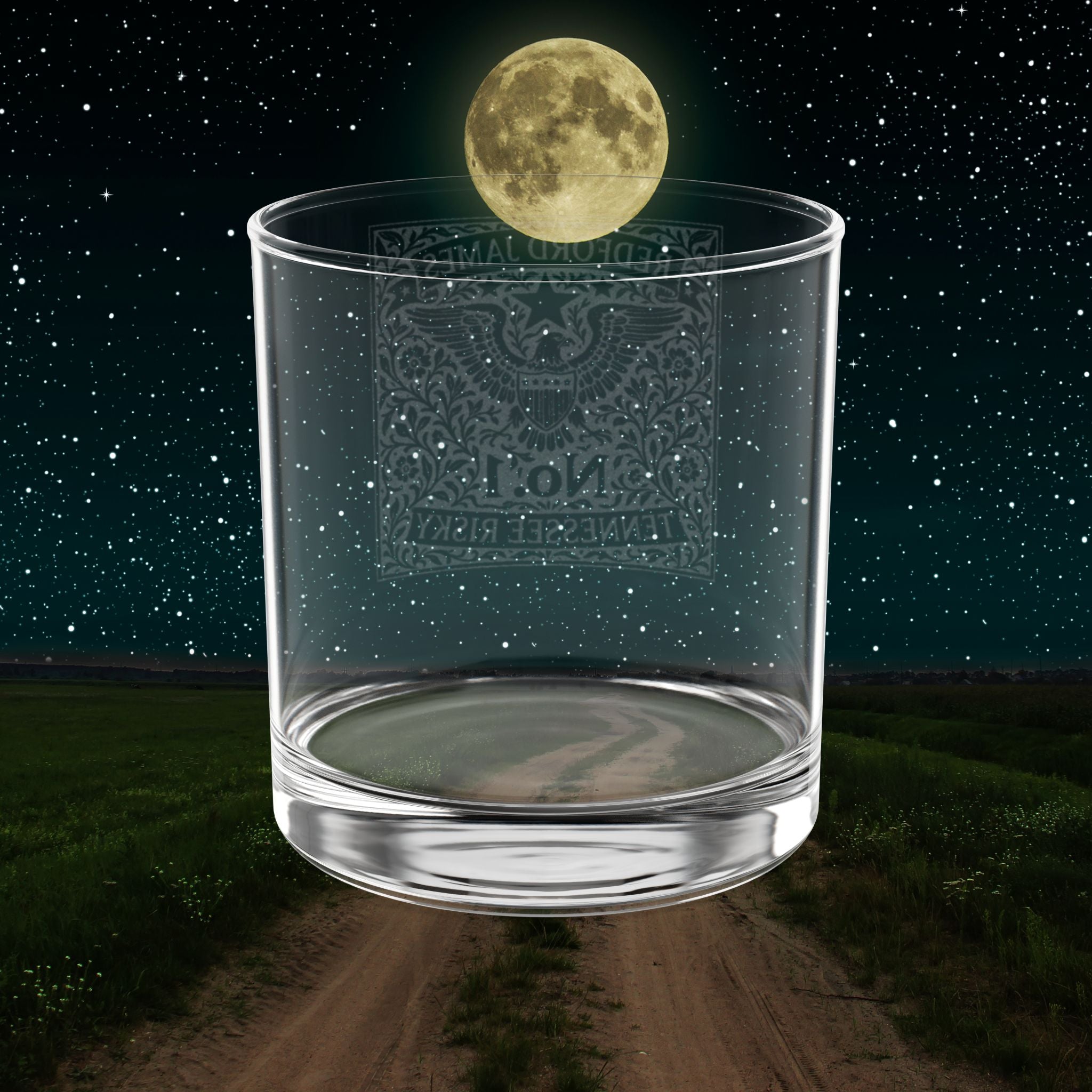 Tennessee Risky Engraved Whiskey Glass - Vintage 'Redford James No.1' Design 10.5oz