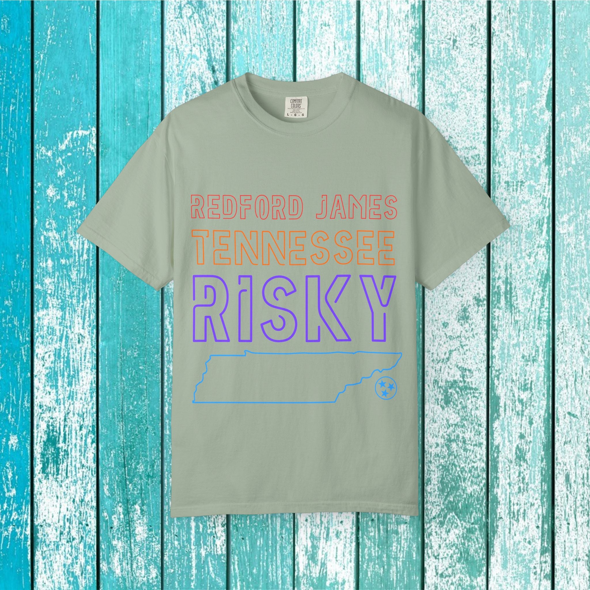 Redford James Tennessee Risky State Outline T-Shirt by Comfort Colors