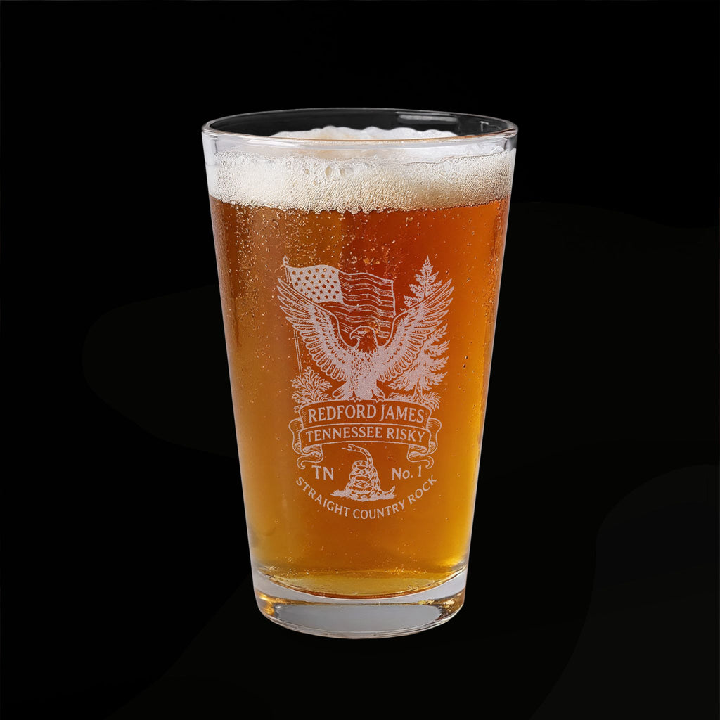 Redford James Tennessee Risky Engraved 16oz Pint Glass