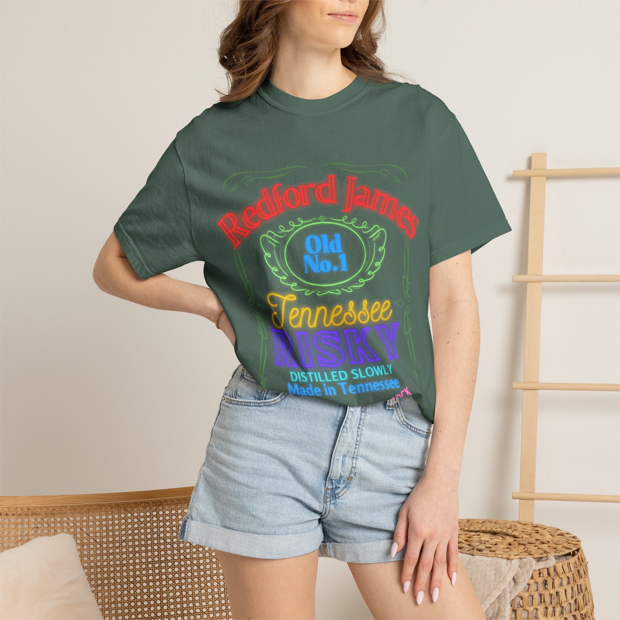 Redford James Tennessee Risky Neon Bar Sign T-shirt by Comfort Colors