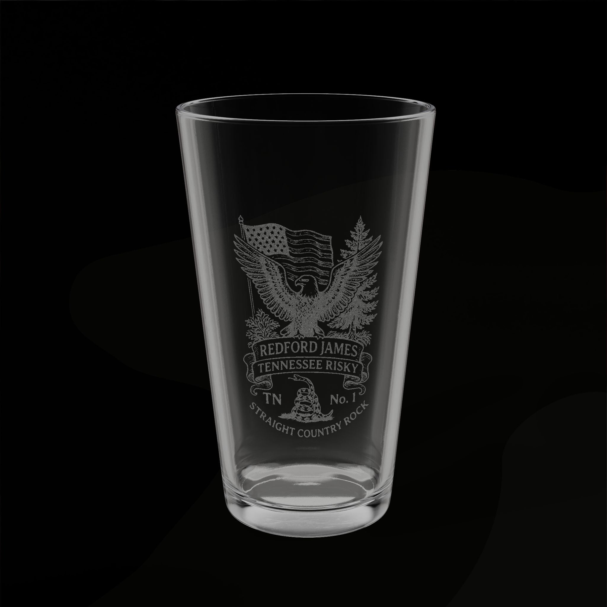 Redford James Tennessee Risky Engraved 16oz Pint Glass