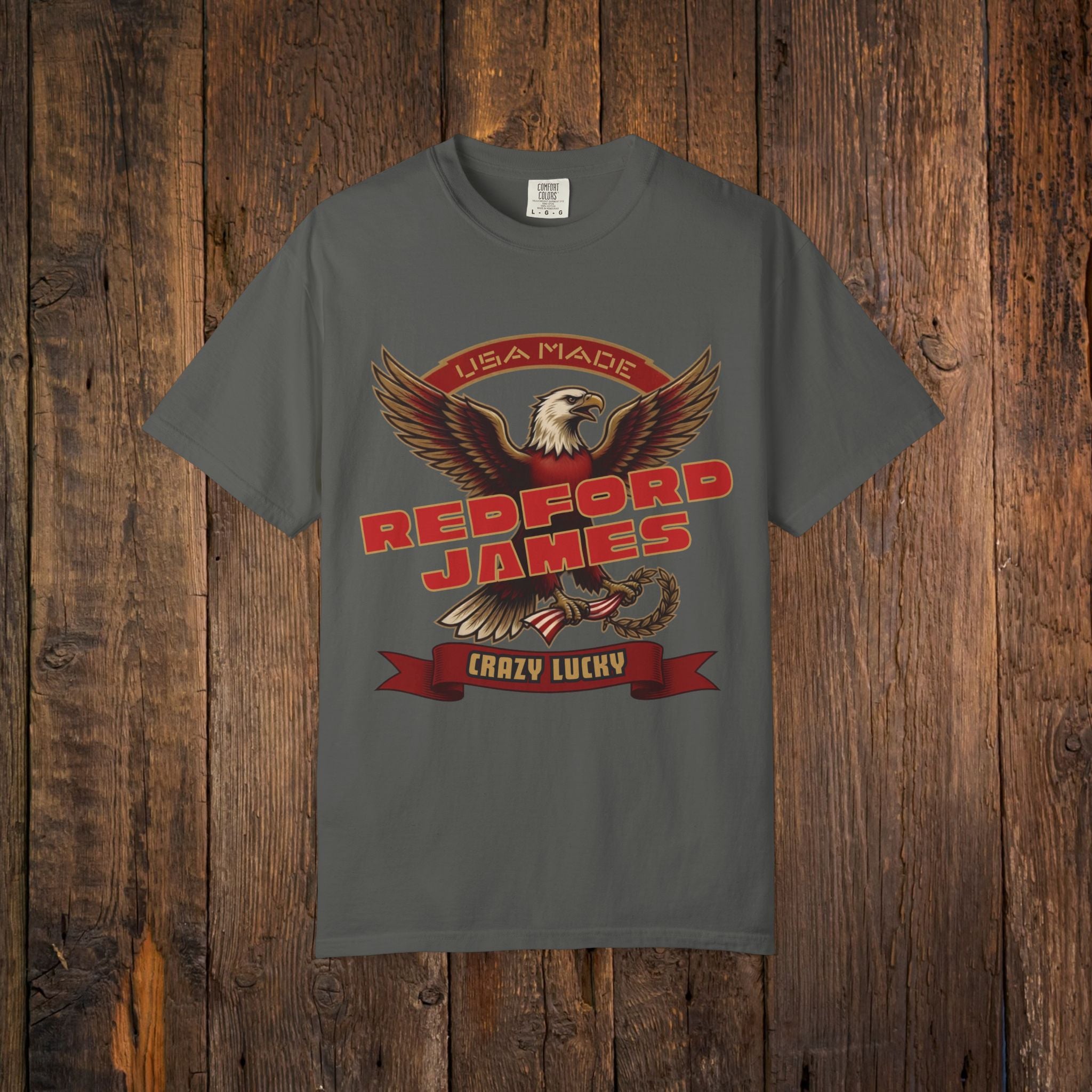 Redford James Crazy Lucky War Eagle T-shirt by Comfort Colors